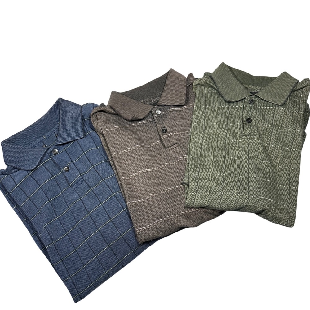 Vtg Van Heusen Polo Shirt Bundle Size Small Blue Brown Green Striped Grid 3pk